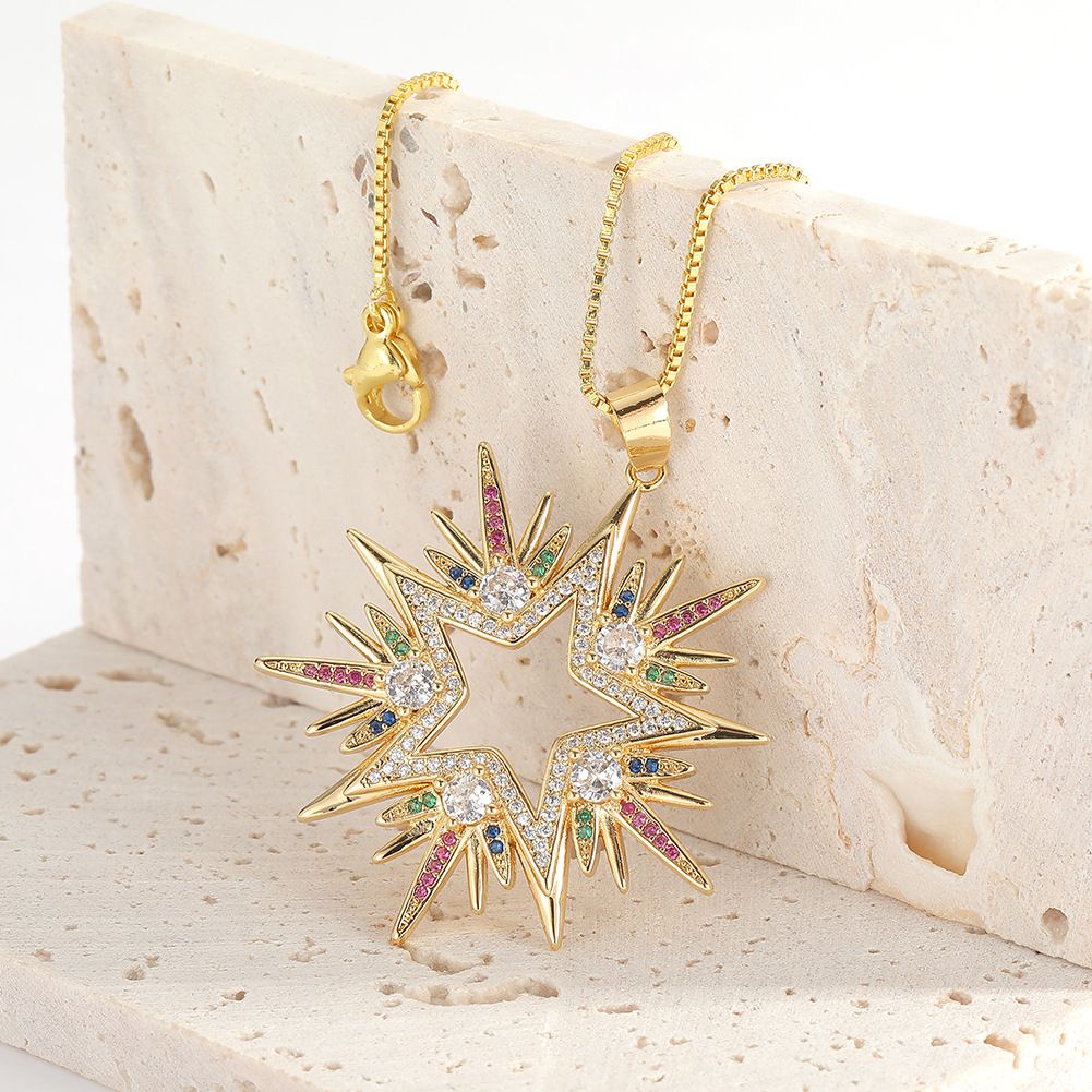 Cross-border supply of popular European and American women's jewelry: copper-plated real gold five-pointed star pendant and diamond-encrusted geometric cold style necklace Application Scenario