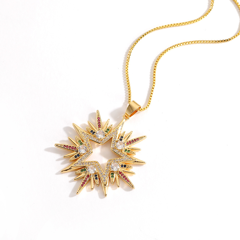 Cross-border supply of popular European and American women's jewelry: copper-plated real gold five-pointed star pendant and diamond-encrusted geometric cold style necklace