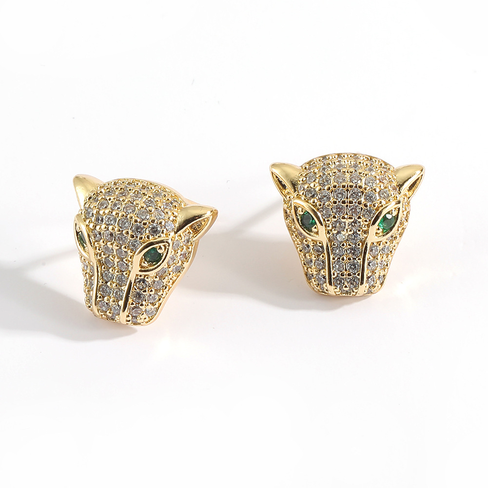 Mexican hot-selling copper micro-inset jewelry supply: Exaggerated leopard stud earrings, hip-hop personality earrings, ins style earrings