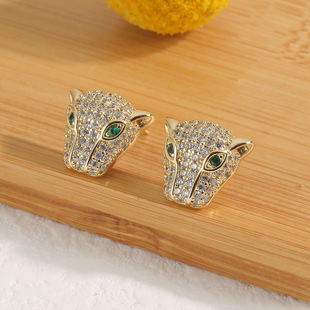 Mexican hot-selling copper micro-inset jewelry supply: Exaggerated leopard stud earrings, hip-hop personality earrings, ins style earrings details Picture