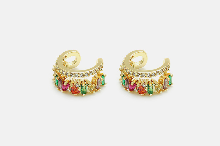 Cross-border European and American ear clips, colorful zirconium ear clip earrings 2022 New style, popular and exquisite gold-plated zirconium earrings, ear clips for women detail image 7