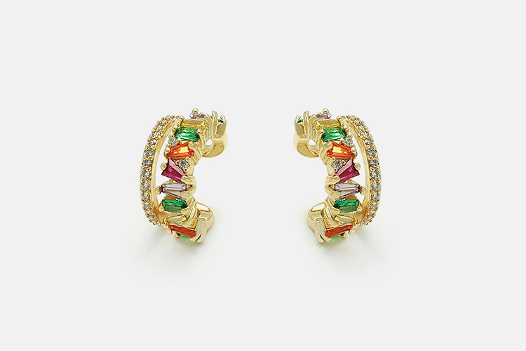 Cross-border European and American ear clips, colorful zirconium ear clip earrings 2022 New style, popular and exquisite gold-plated zirconium earrings, ear clips for women detail image 8