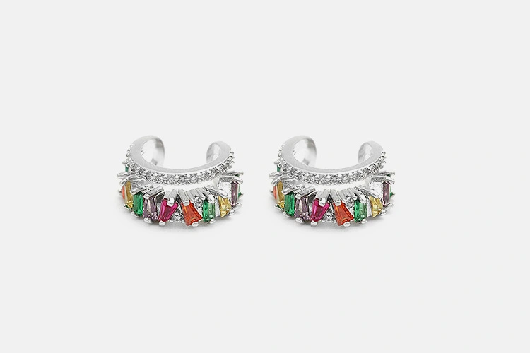 Cross-border European and American ear clips, colorful zirconium ear clip earrings 2022 New style, popular and exquisite gold-plated zirconium earrings, ear clips for women detail image 4