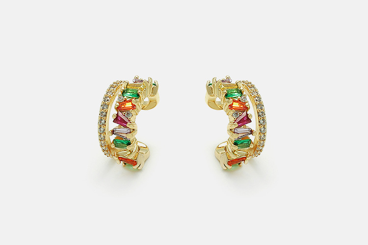 Cross-border European and American ear clips, colorful zirconium ear clip earrings 2022 New style, popular and exquisite gold-plated zirconium earrings, ear clips for women details Picture