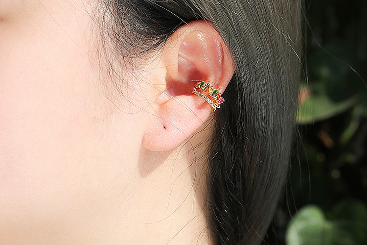 Cross-border European and American ear clips, colorful zirconium ear clip earrings 2022 New style, popular and exquisite gold-plated zirconium earrings, ear clips for women detail image 3