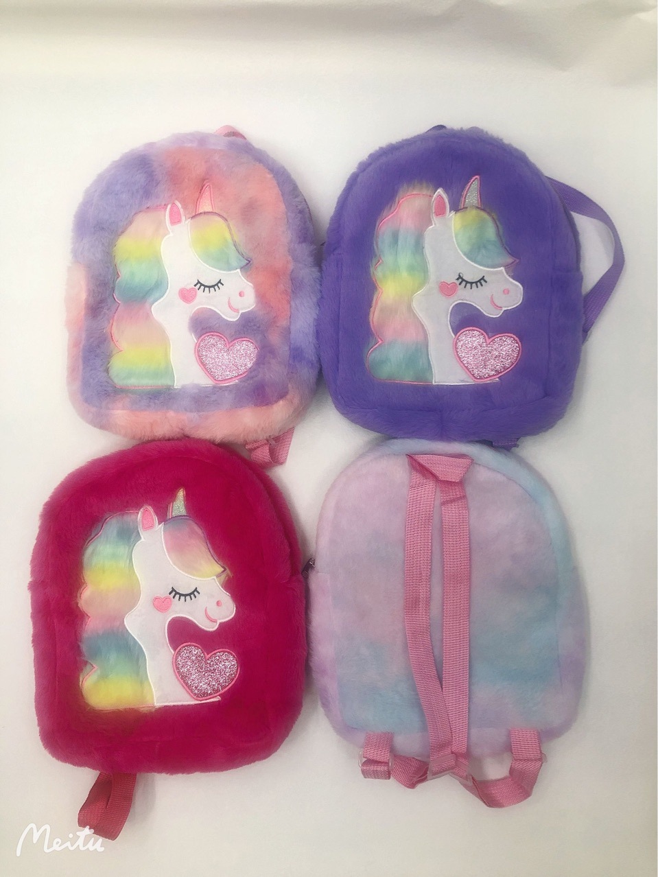 Plush unicorn schoolbag, plush cartoon schoolbag, unicorn backpack, plush animal schoolbag, embroidered schoolbag Item Picture