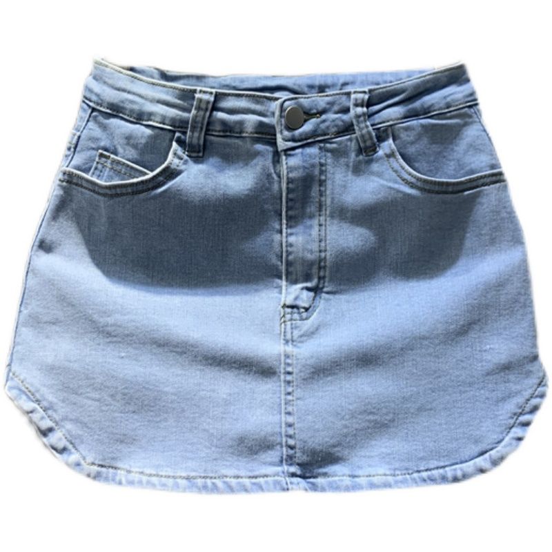 Two pieces of light blue denim short skirts with anti-glare design for the new spring/Summer 2022 Korean version Item Picture