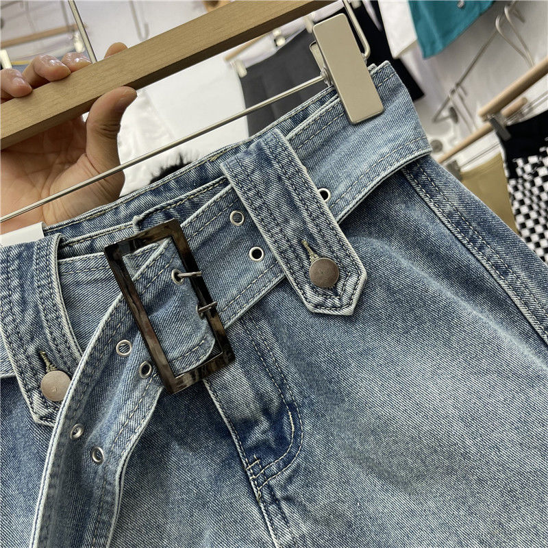 欧洲站2022年春夏新款时尚腰带复古蓝防走光牛仔短裙个性包臀裙潮详情图8