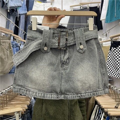 欧洲站2022年春夏新款时尚腰带复古蓝防走光牛仔短裙个性包臀裙潮详情图3
