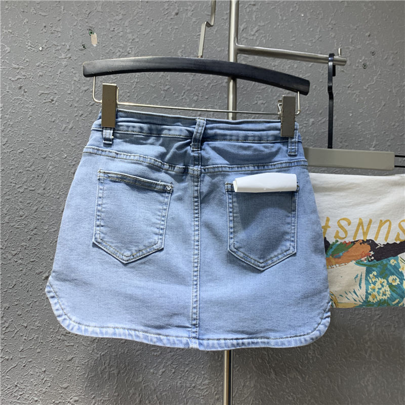 Two pieces of light blue denim short skirts with anti-glare design for the new spring/Summer 2022 Korean version detail image 8