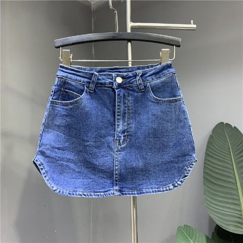 Two pieces of light blue denim short skirts with anti-glare design for the new spring/Summer 2022 Korean version