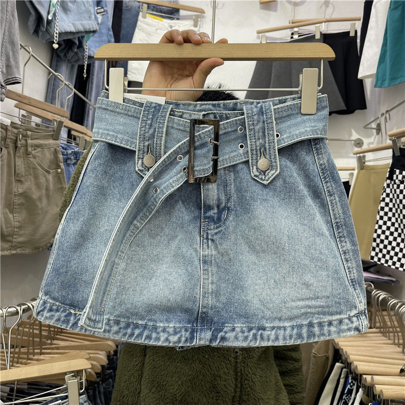 欧洲站2022年春夏新款时尚腰带复古蓝防走光牛仔短裙个性包臀裙潮详情图9