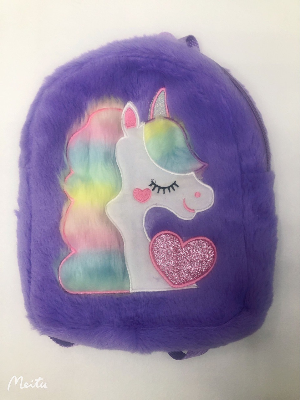 Plush unicorn schoolbag, plush cartoon schoolbag, unicorn backpack, plush animal schoolbag, embroidered schoolbag Specification image