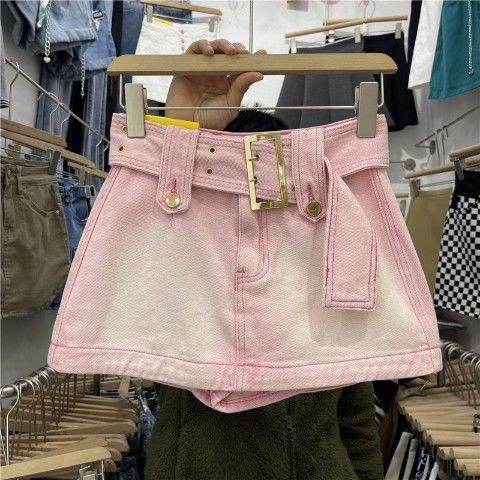 欧洲站2022年春夏新款时尚腰带复古蓝防走光牛仔短裙个性包臀裙潮详情图2