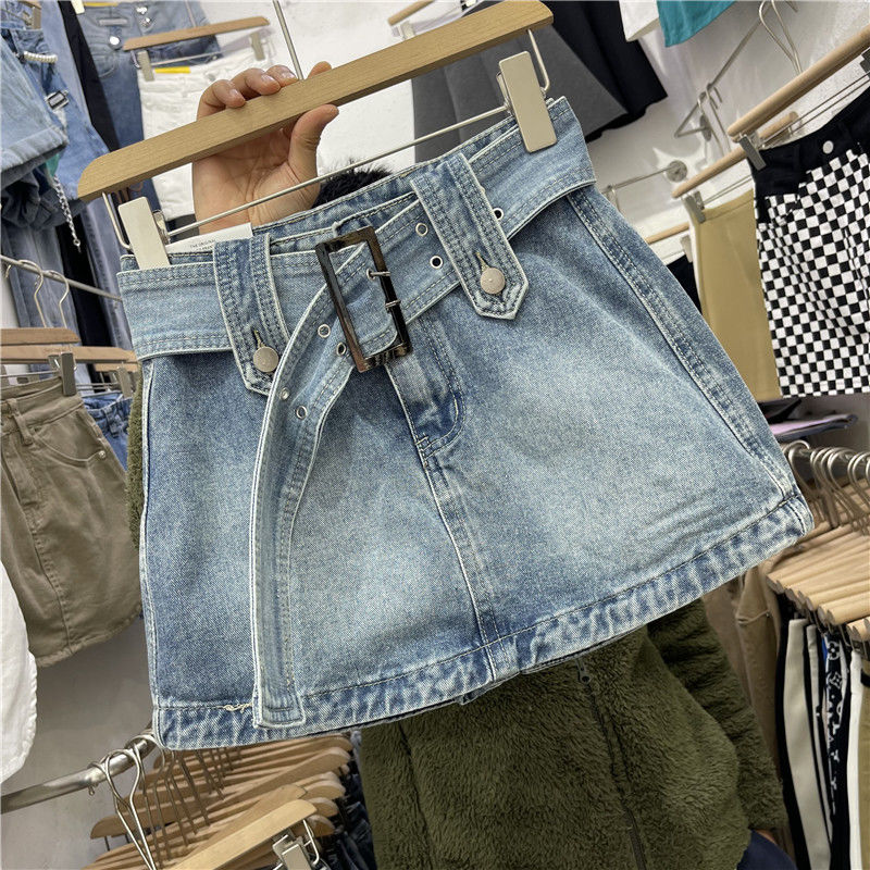 欧洲站2022年春夏新款时尚腰带复古蓝防走光牛仔短裙个性包臀裙潮详情图7