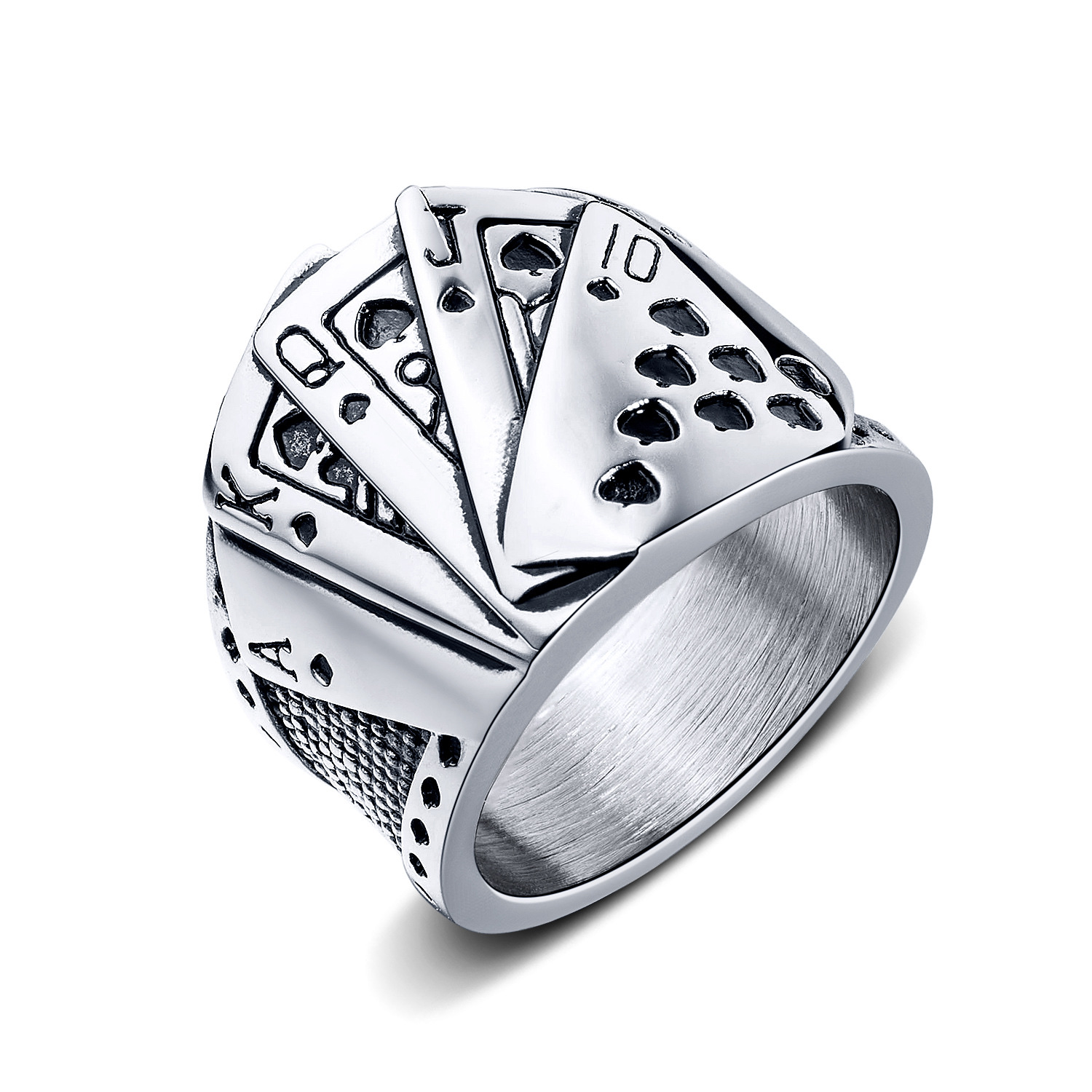 Men's titanium steel ring for playing cards, retro hip-hop flush cast ring