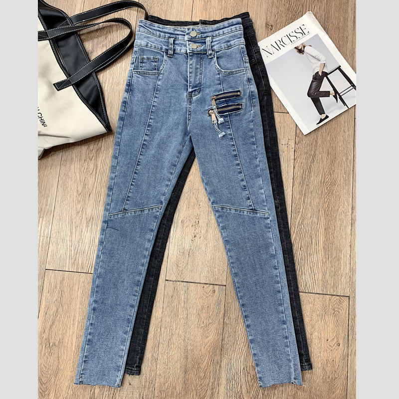 High-waisted jeans for women, 2022 Spring and Autumn new Korean style slimming tight skinny pants, elastic and versatile pencil capri pants detail image 10