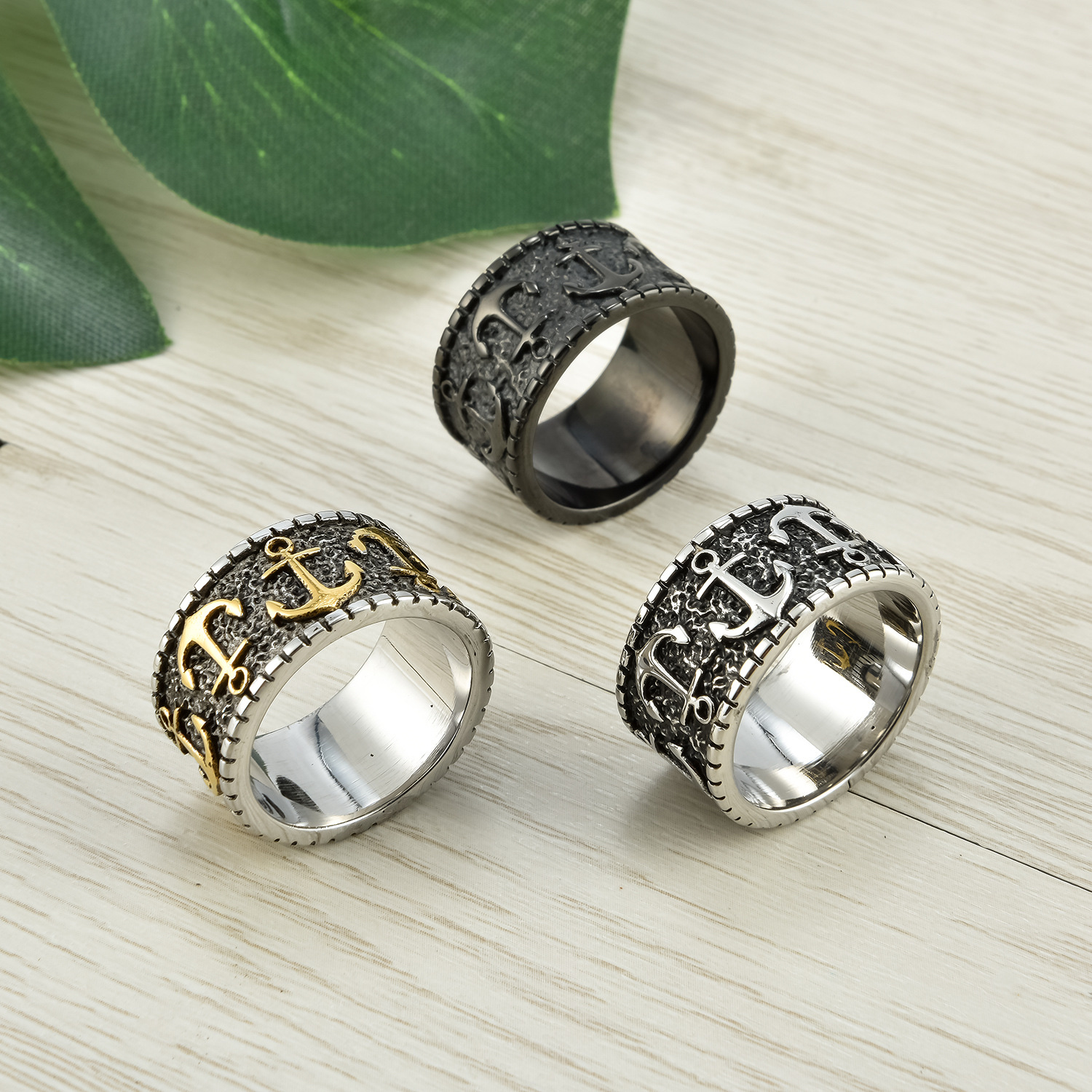 New product launch: European and American style retro punk ship anchor men's titanium steel ring, cast stainless steel ring details Picture