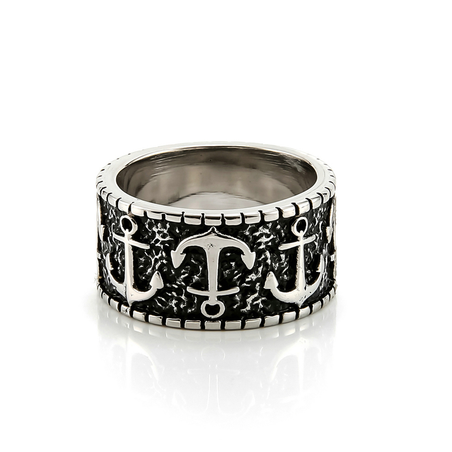 New product launch: European and American style retro punk ship anchor men's titanium steel ring, cast stainless steel ring Specification image