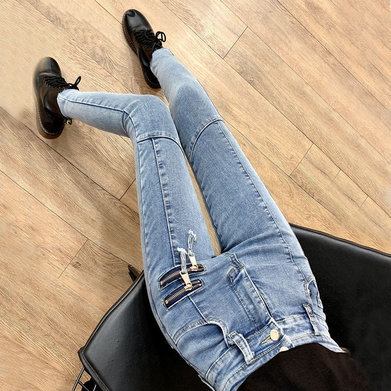High-waisted jeans for women, 2022 Spring and Autumn new Korean style slimming tight skinny pants, elastic and versatile pencil capri pants detail image 11