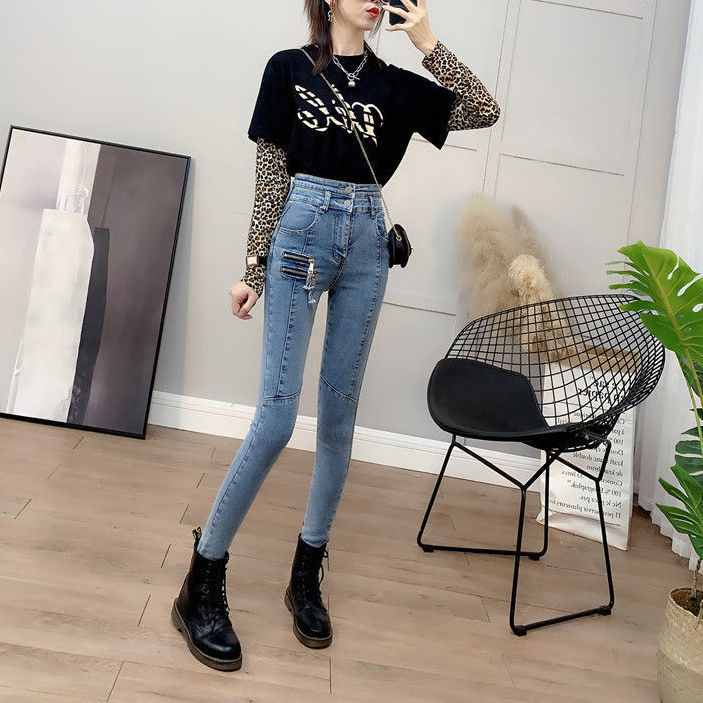 High-waisted jeans for women, 2022 Spring and Autumn new Korean style slimming tight skinny pants, elastic and versatile pencil capri pants