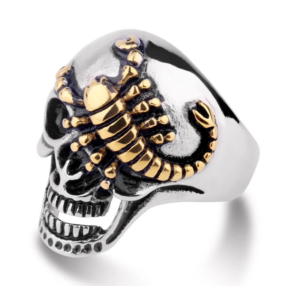 European and American fashion trendsetter single ring, unique and powerful, gold scorpion skull titanium steel ring, retro accessory