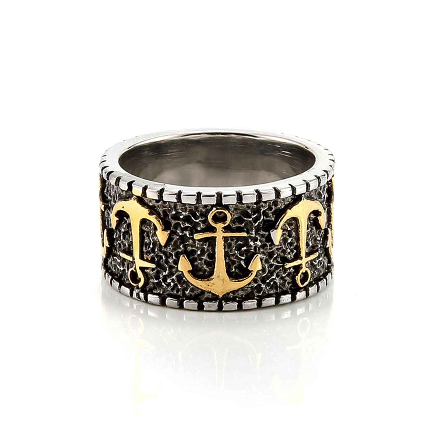 New product launch: European and American style retro punk ship anchor men's titanium steel ring, cast stainless steel ring