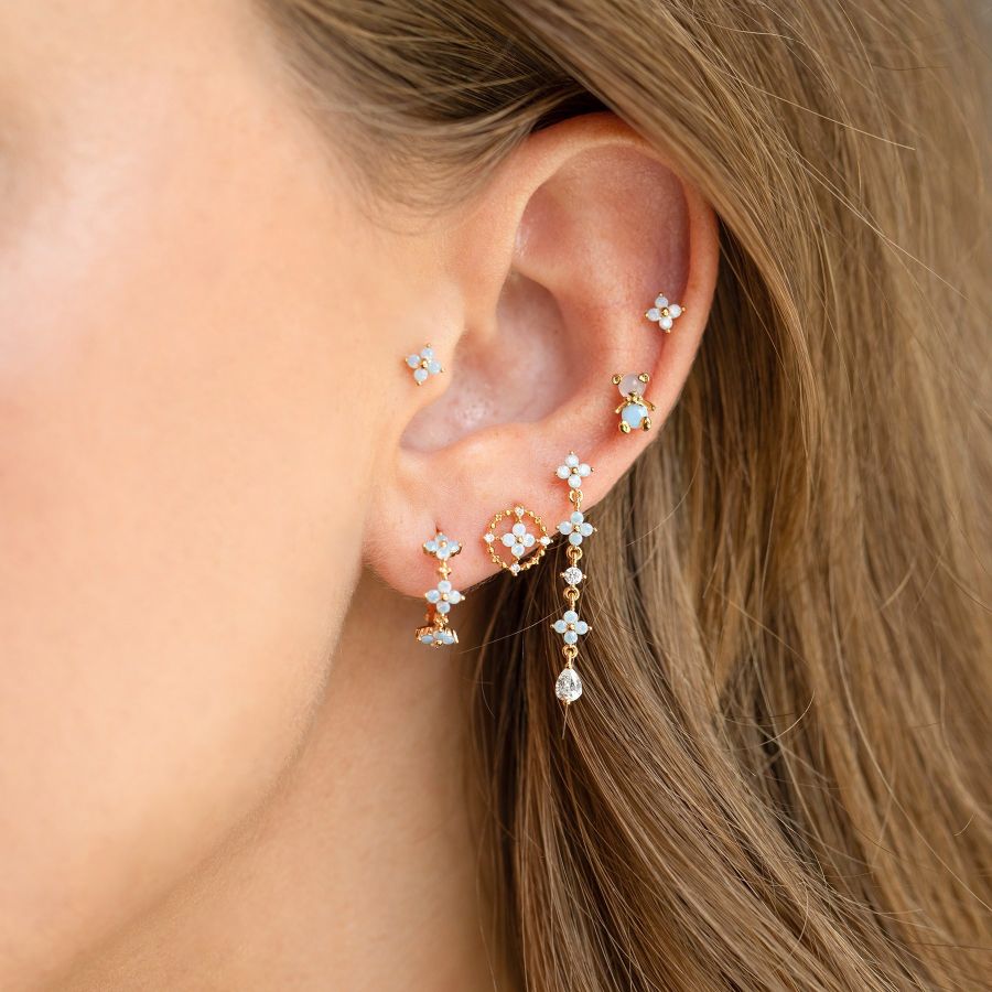 Fresh and lovely blue flower stud earrings, copper-plated real gold earrings, 925 sterling silver stud jewelry wholesale