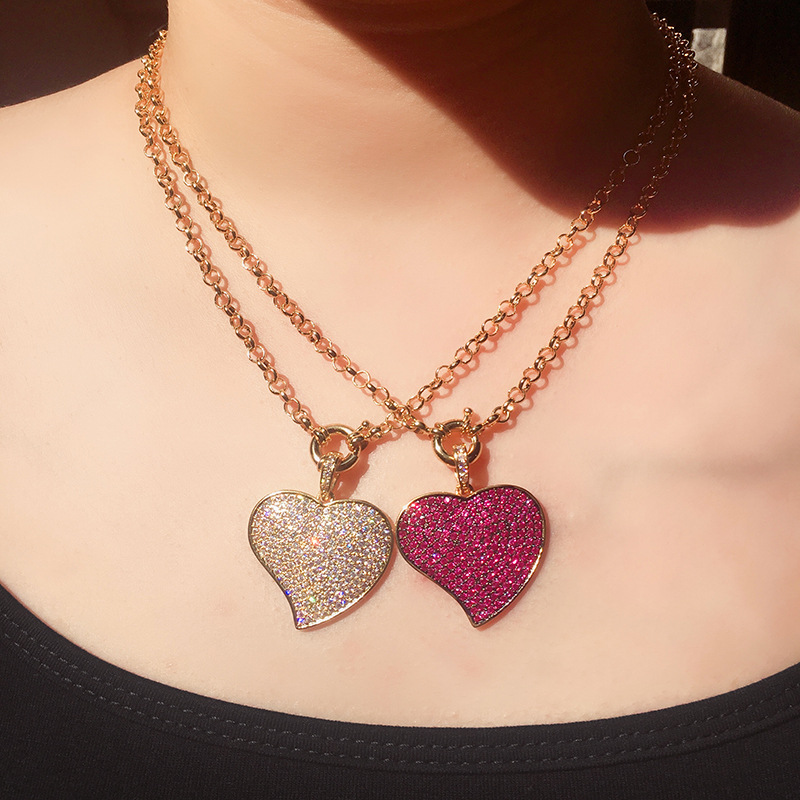 Cross-border best-selling necklace for women, South American fashion colored zirconium heart-shaped pendant, personalized and elegant heart-shaped necklace details Picture