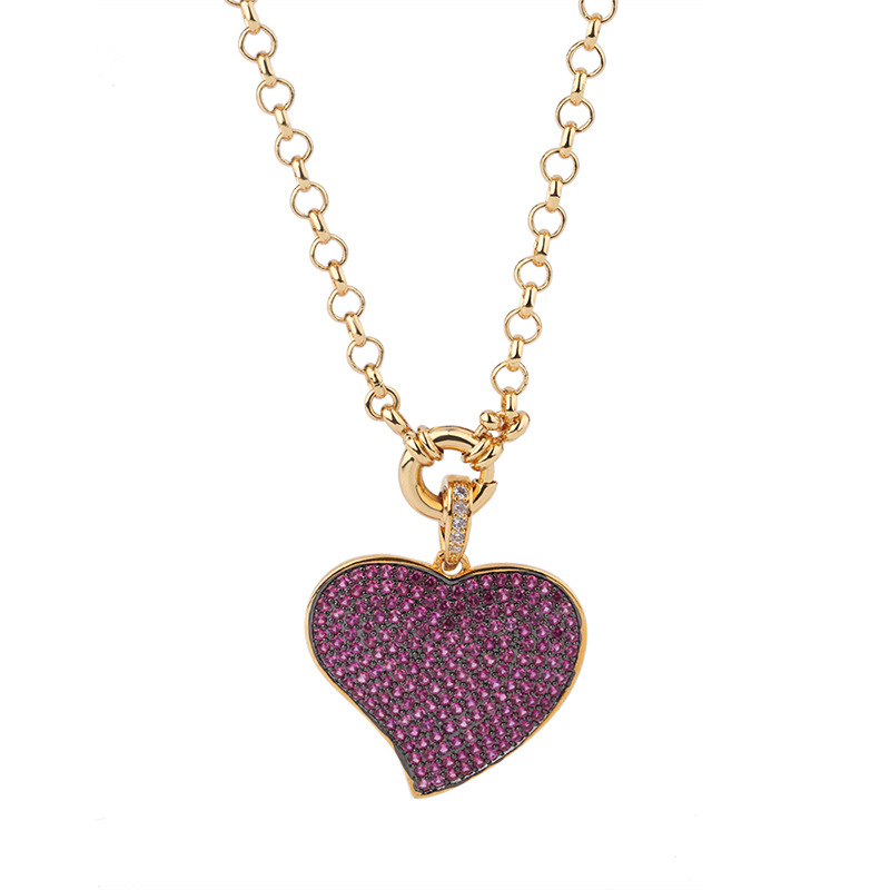 Cross-border best-selling necklace for women, South American fashion colored zirconium heart-shaped pendant, personalized and elegant heart-shaped necklace Item Picture