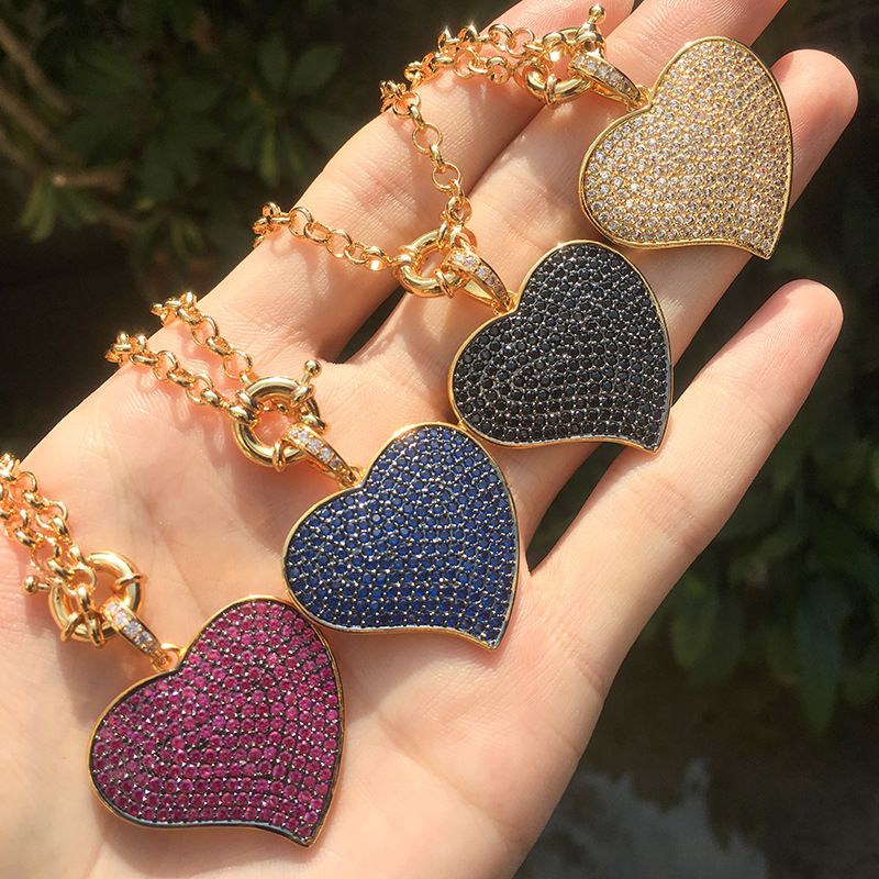 Cross-border best-selling necklace for women, South American fashion colored zirconium heart-shaped pendant, personalized and elegant heart-shaped necklace