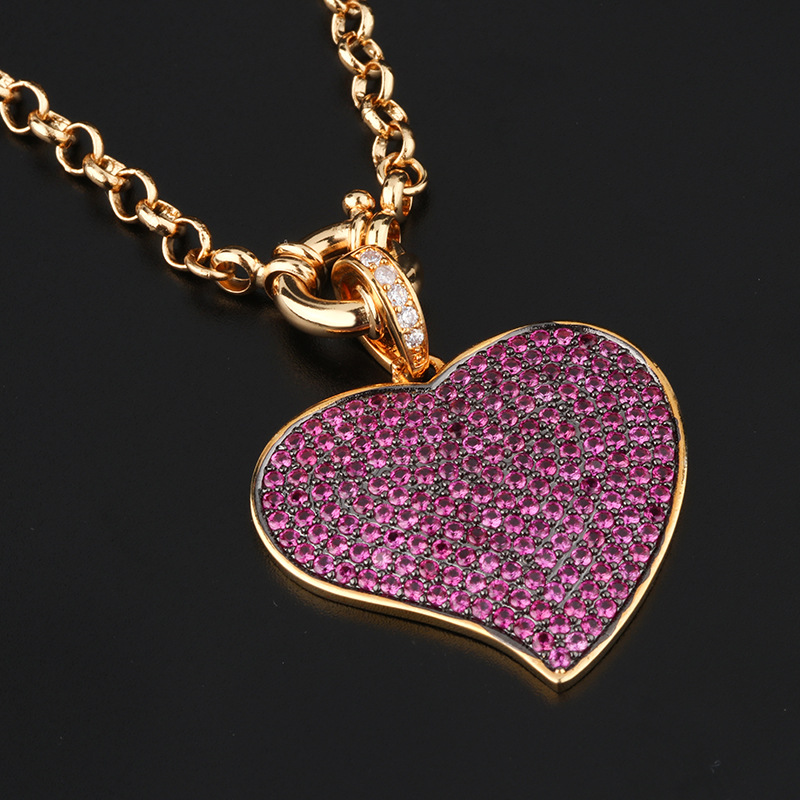 Cross-border best-selling necklace for women, South American fashion colored zirconium heart-shaped pendant, personalized and elegant heart-shaped necklace detail image 6