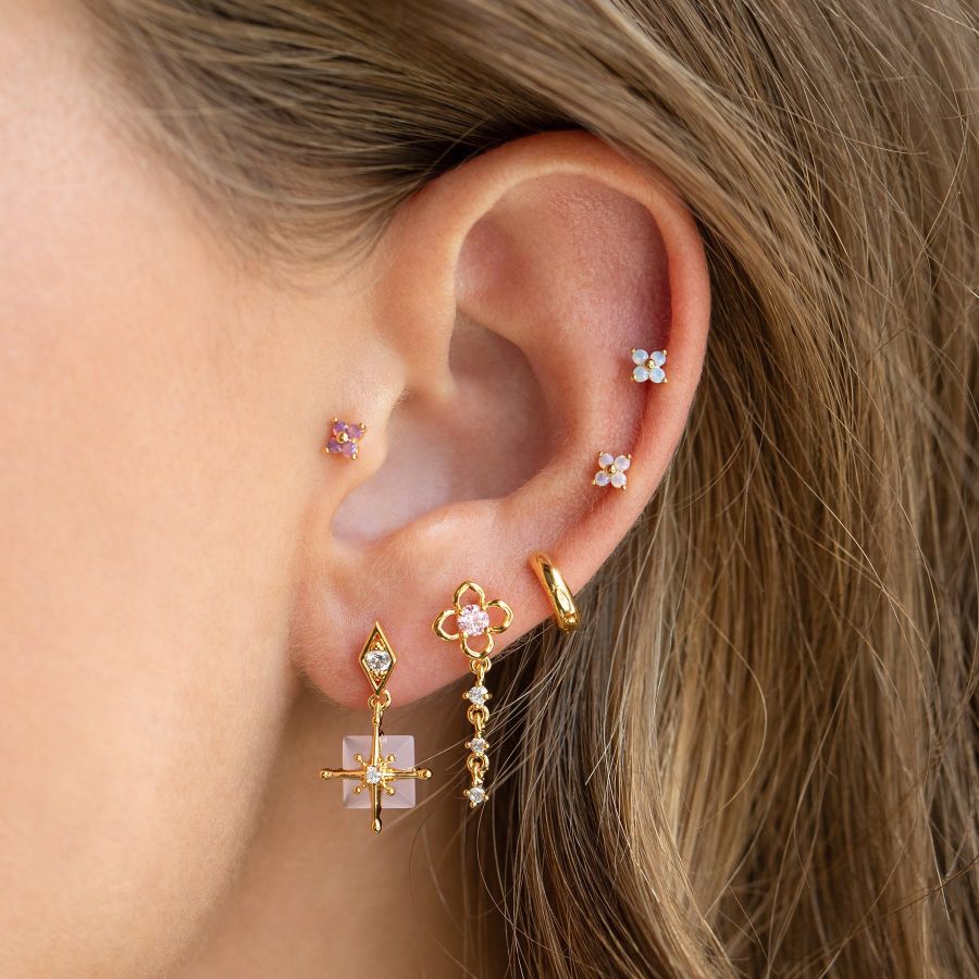 Fresh and lovely blue flower stud earrings, copper-plated real gold earrings, 925 sterling silver stud jewelry wholesale Specification image