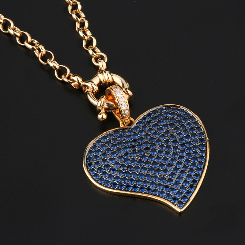 Cross-border best-selling necklace for women, South American fashion colored zirconium heart-shaped pendant, personalized and elegant heart-shaped necklace detail image 4