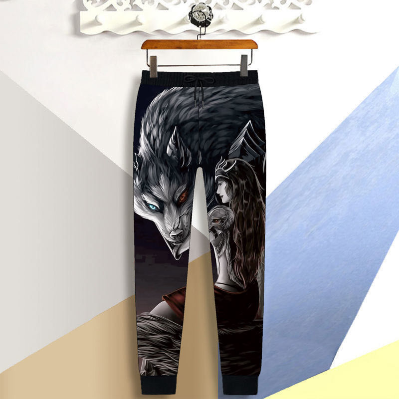 2022新款时尚网红韩版潮流休闲印花大码运动长裤束脚修身青年学生花裤详情图6