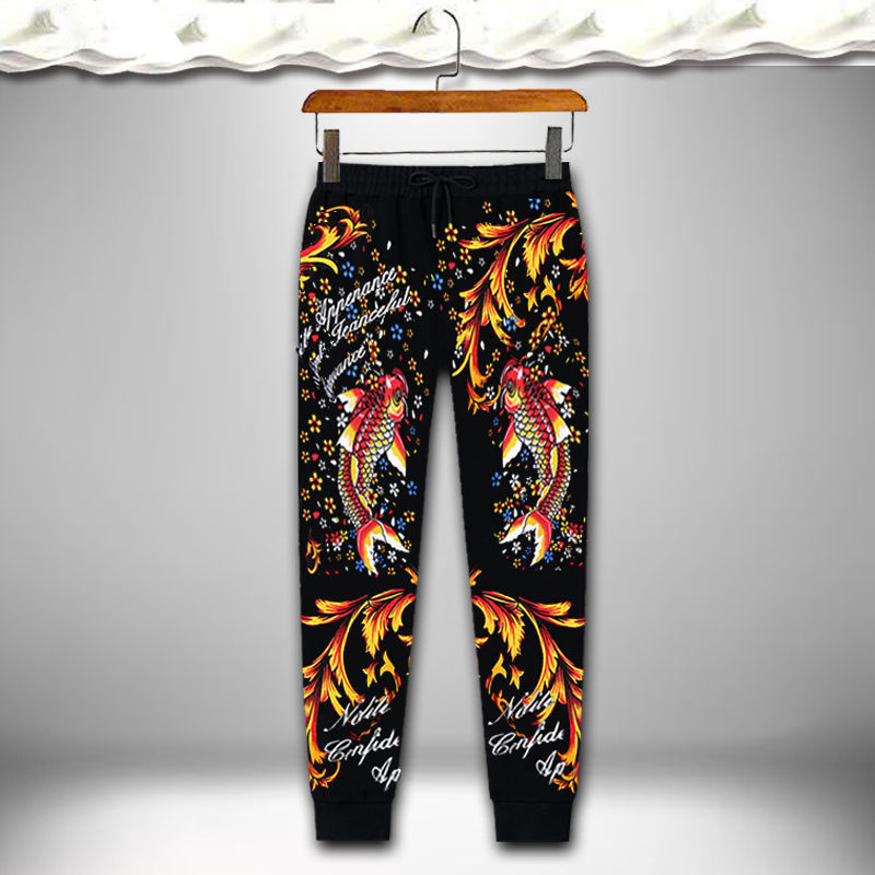 2022新款时尚网红韩版潮流休闲印花大码运动长裤束脚修身青年学生花裤详情图11