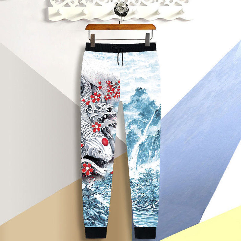 2022新款时尚网红韩版潮流休闲印花大码运动长裤束脚修身青年学生花裤详情图4