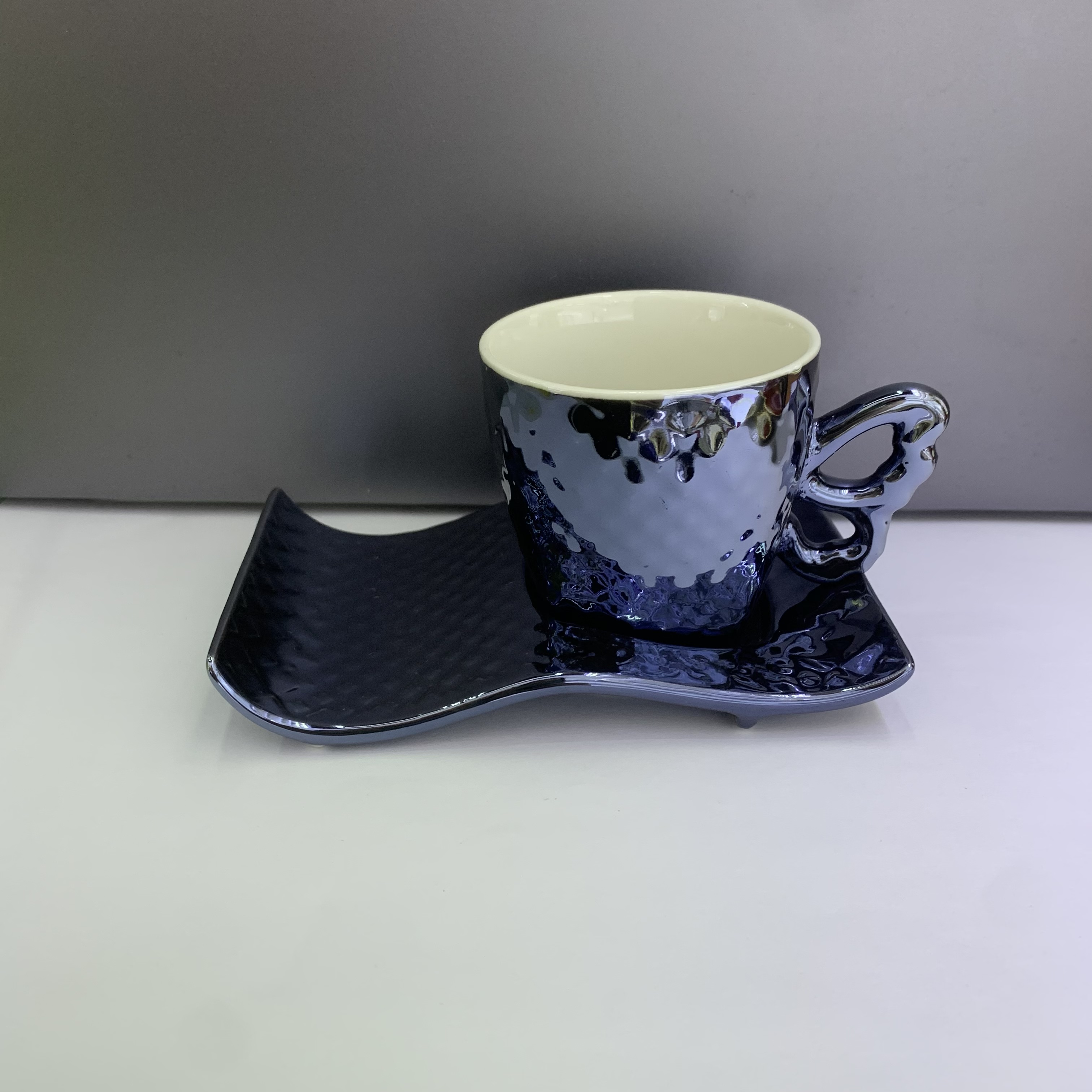 人鱼黑陶瓷咖啡杯碟镀金杯碟6杯6碟礼品盒礼品袋意式咖啡杯碟套装1德伟082