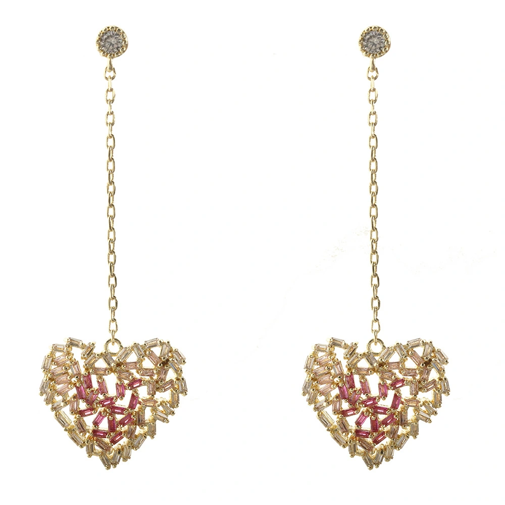 Korean version super fairy fashion gradient pink heart-shaped earrings, long chain with a female heart detail image 5