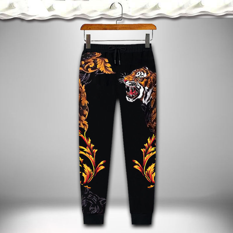 2022新款时尚网红韩版潮流休闲印花大码运动长裤束脚修身青年学生花裤