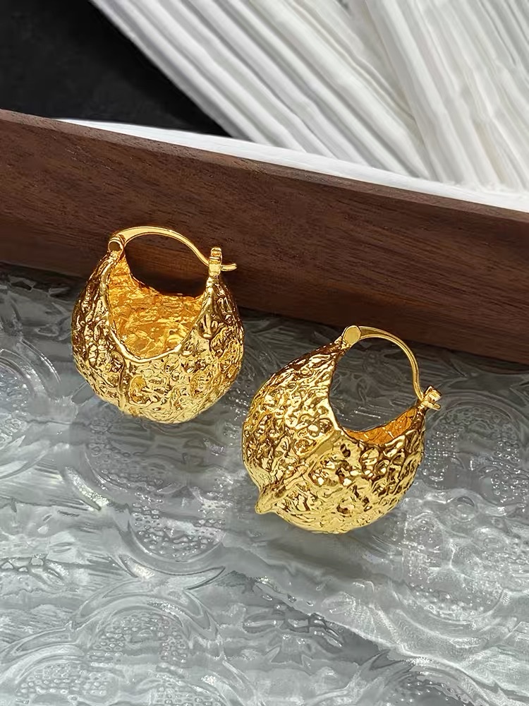 金色核桃欧美夸张耳环女气质耳坠法式慵懒复古轻奢小众高级感耳饰