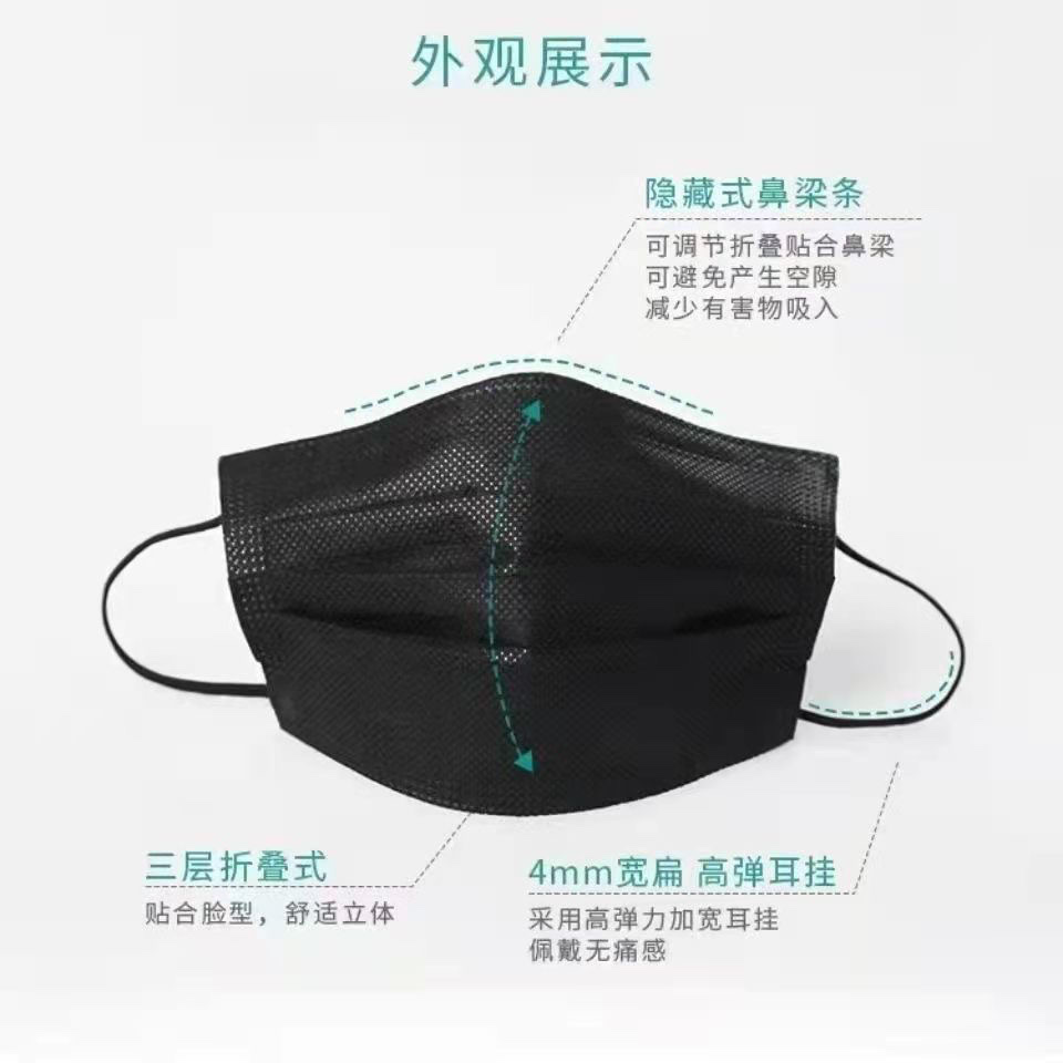 一次性口罩/黑色全黑白底实物图