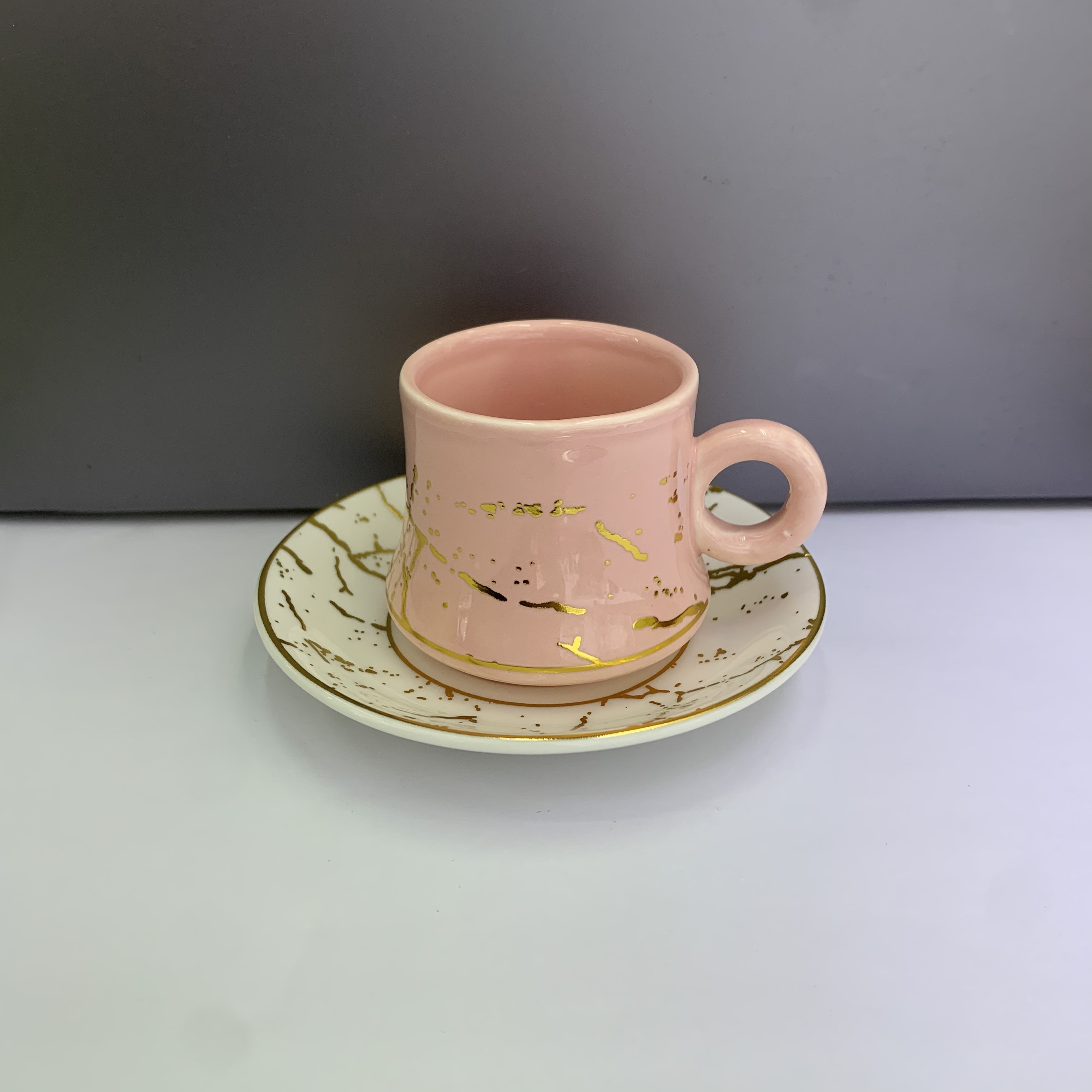 粉白陶瓷咖啡杯碟镀金杯碟6杯6碟礼品盒礼品袋意式咖啡杯碟套装德伟102