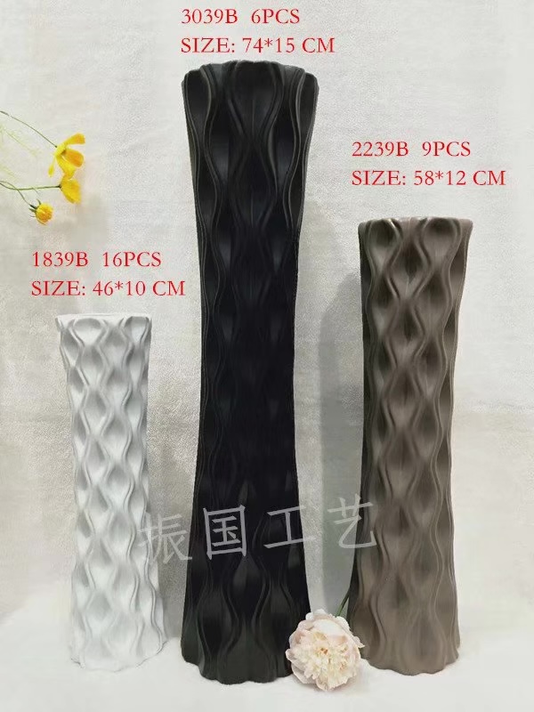 义乌好货 振国工艺厂家直销 1839低温陶瓷花瓶时尚简约百搭陶瓷花瓶 白色 灰色 卡其色