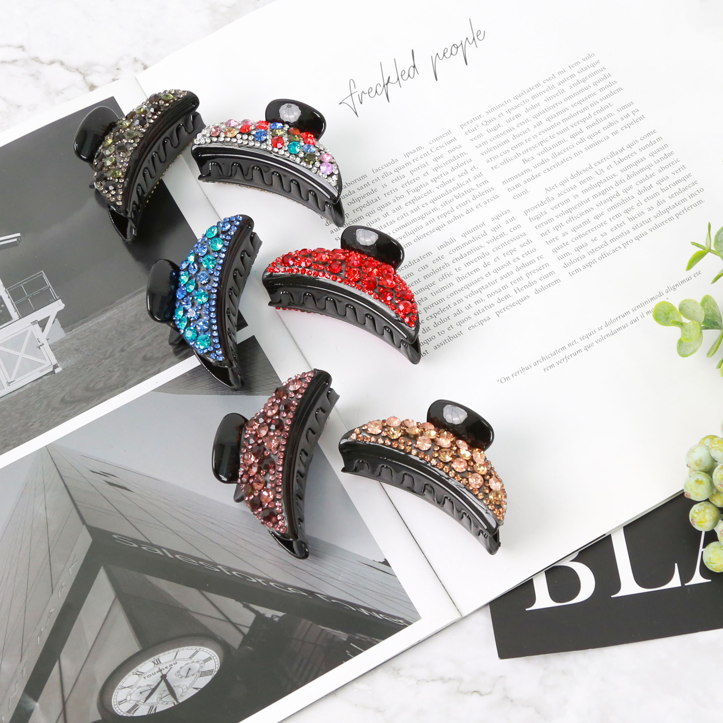 Hairpins, back of the head, hair clips, headwear, Korean water diamond updo, elegant female top clips, hair clips, hair grips