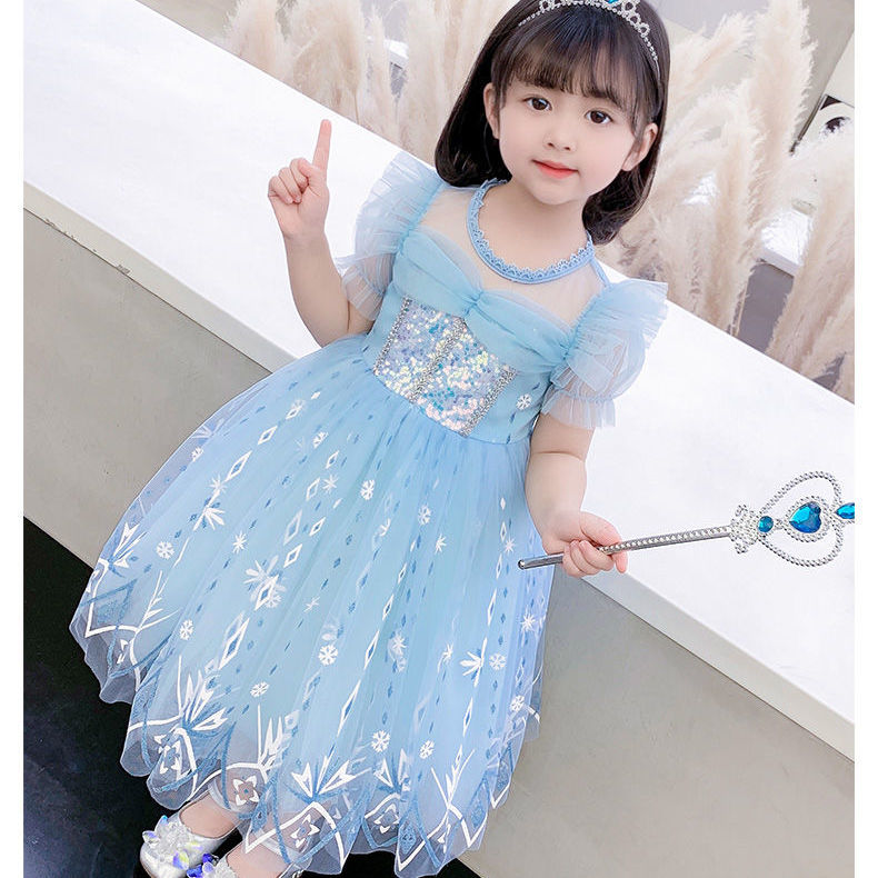 女童2022夏季新款连衣裙洋气蓬蓬纱冰雪奇缘爱莎公主裙儿童演出服