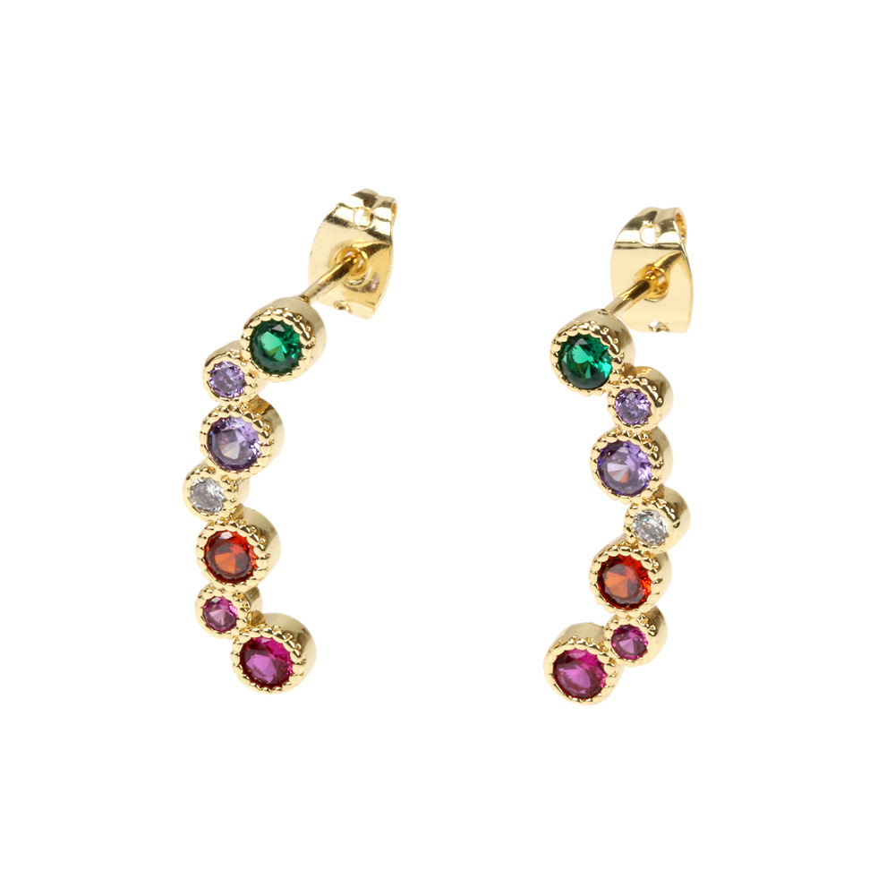 European and American fashion inlaid colored zircon stud earrings accessories, women's ins design geometric style earrings cross-border wholesale details Picture
