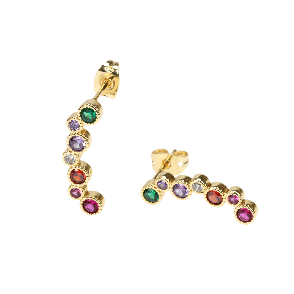 European and American fashion inlaid colored zircon stud earrings accessories, women's ins design geometric style earrings cross-border wholesale detail image 5