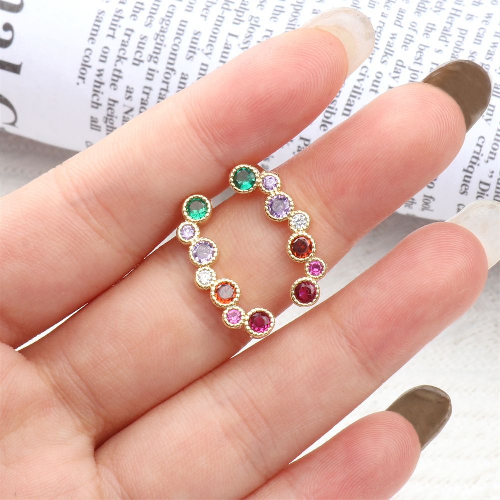 European and American fashion inlaid colored zircon stud earrings accessories, women's ins design geometric style earrings cross-border wholesale