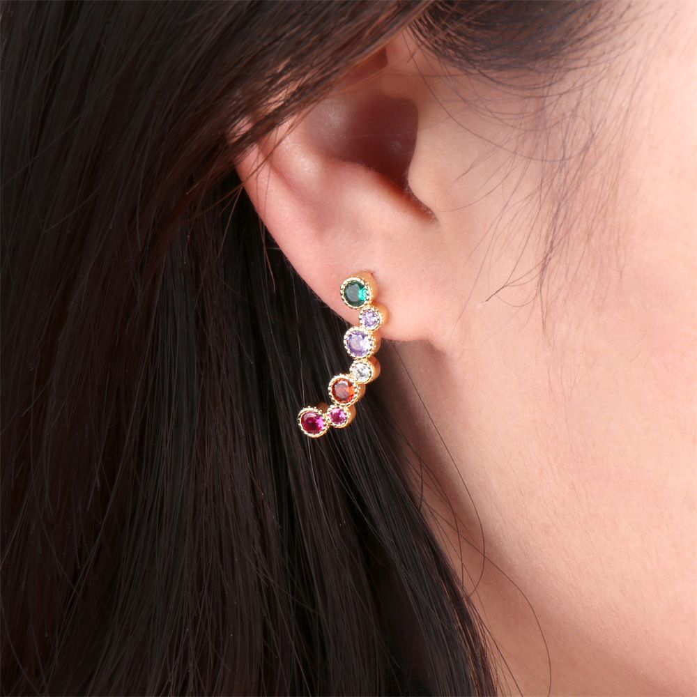 European and American fashion inlaid colored zircon stud earrings accessories, women's ins design geometric style earrings cross-border wholesale Specification image